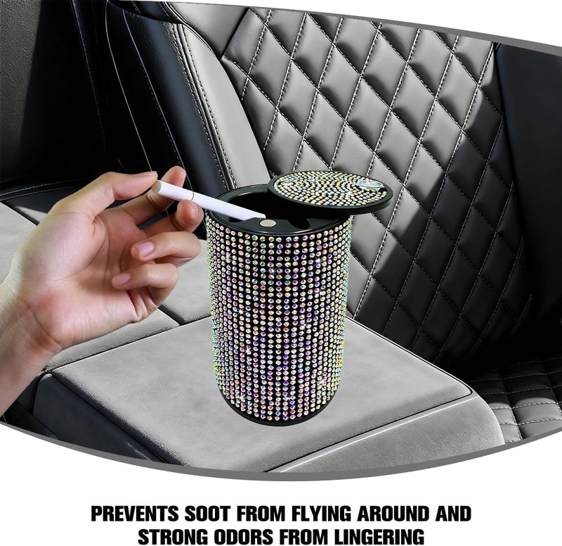 FALVFUN Bling Car Ashtray, Rhinestones Smokeless Smell Proof Vehicle Cup Holder Ash Tray with Lid, Sparkling Diamond Portable Automotive Interior Ashtray, Universal for SUV RV Truck (Muticolor) - Image 4
